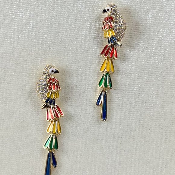 Handmade Jewelry - Colorful Parrot Stud Earring for Ladies, Gold Plated Dangle Drop Earring Jewelry